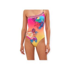 Camilla flight of the flamingo one shoulder one piece with chain swimsuit size 6